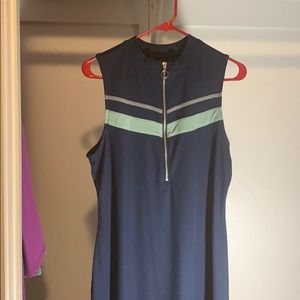 Blue dress with zipper detail.